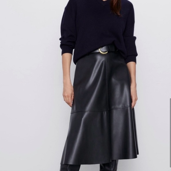 NWT - ZARA High Waisted Midi Skirt w/ Belt - Size Small - Picture 2 of 8